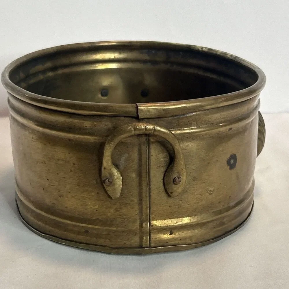 Vintage MCM Brass Oval Planter w Handles and Scallop Shell 8x5.5 Patina Nautical